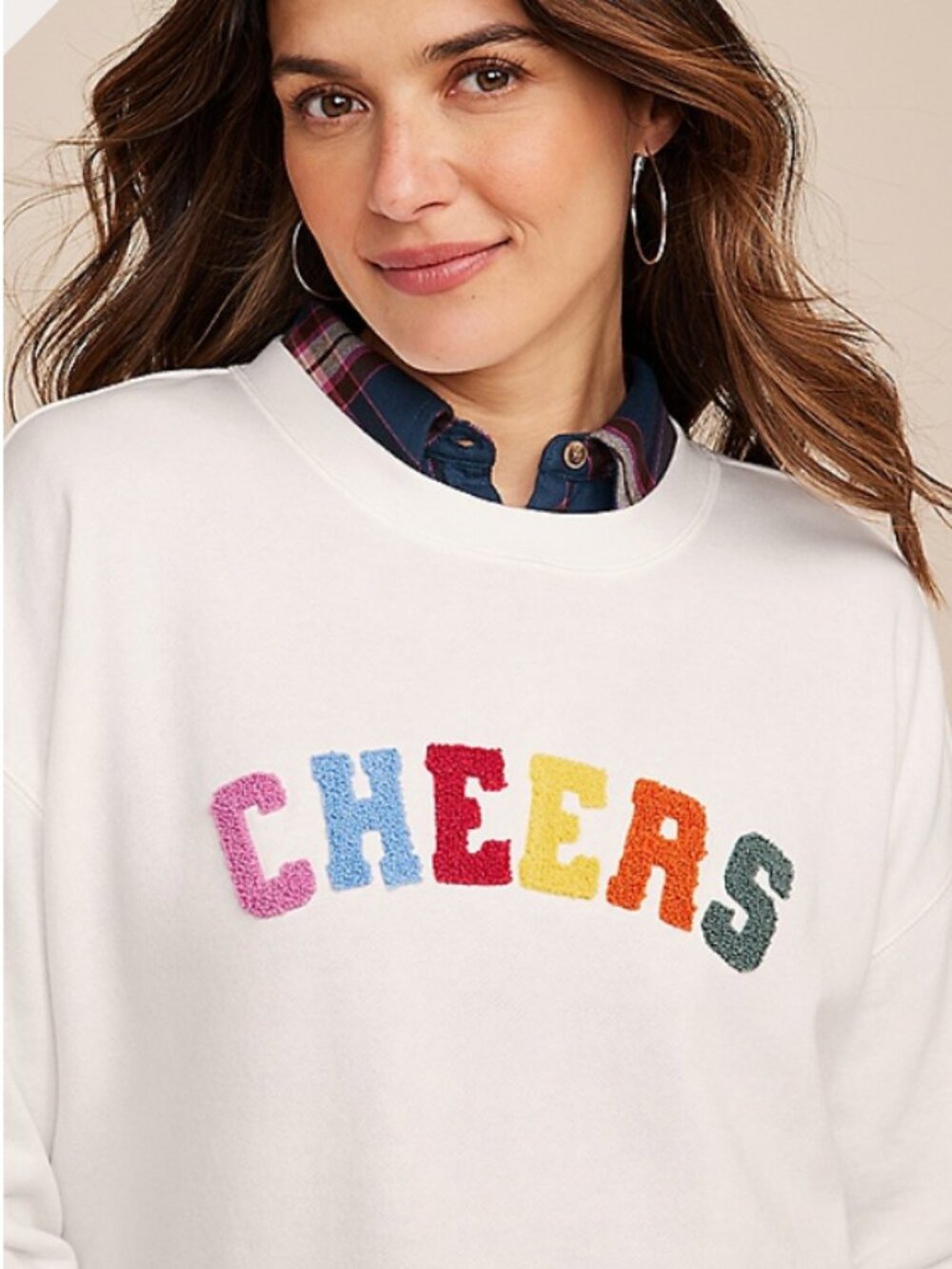 Maurices Cheers Rainbow Chenille Lettering Sweatshirt White Plus Size 2X